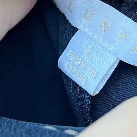 Lunya Washable Silk Cami & Pants Set Sz L Deep Blue T-back Strap - Picture 7 of 8